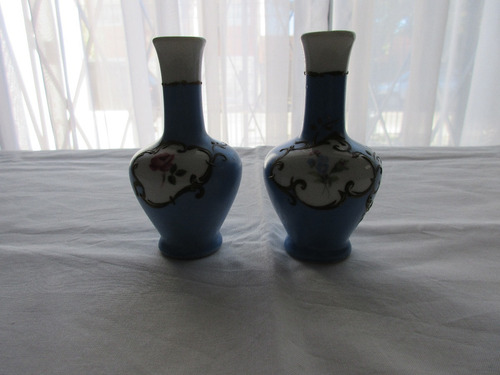 Dos Floreros Violeteros Antiguos De Porcelana, Pintados A Ma (Usado)