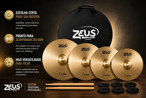 Kit Pratos Zeus Custom Set C 14 16 20 Hihat Crash Ride + Bag