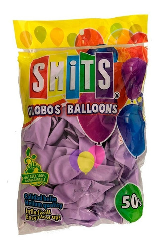 Globos Smits #12 C/50 Pastel O Neon Colores Smi1x1 Color Lavanda Pastel