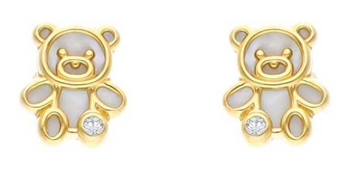 Broqueles De Oro Amarillo 14k Con 1pto De Diamante Con Nacar