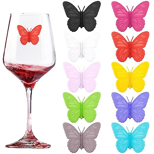 Marcadores De Copas De Vino De Silicona Estilo Mariposa...