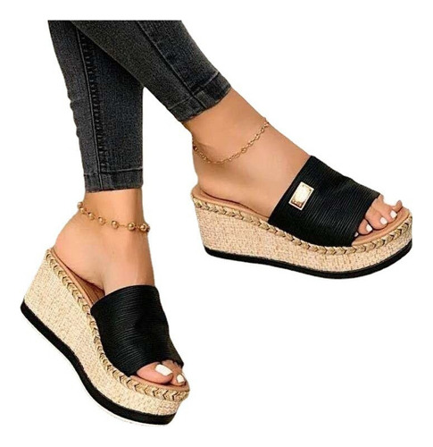 Sandalias R Wedges Para Mujer, Zapatos Tipo Pantuflas Con Pl