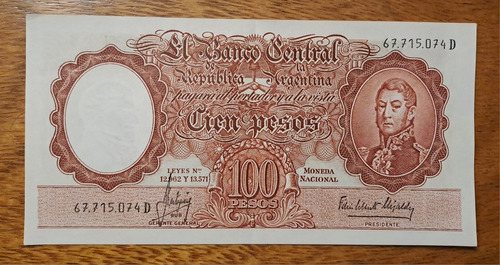 Bottero N 2071 Billete 100 Pesos Moneda Nacional. Excelente 