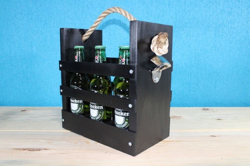 Porta Cervezas De Madera Six Pack Con Destapador.