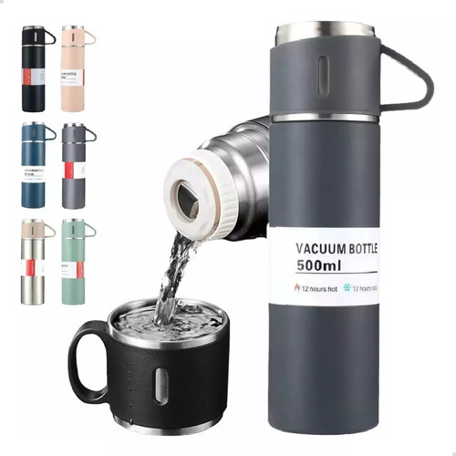 Kit Garrafa Térmica Vacuum Flask Set 500ml Com 3 Xícaras