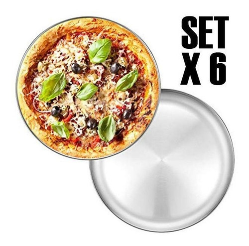 Set 6 Platos Pizza Porta Pizza Gigante Bandeja Acero 40 Cm