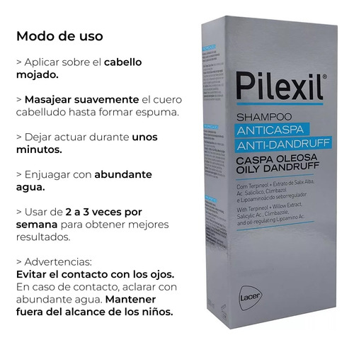 Pilexil Shampoo Anticaspa Grasa Frasco Con 300 Ml