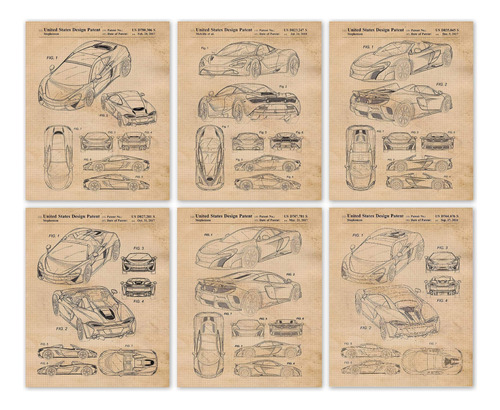 Vintage Mclaren Auto Patent Prints, 6 (8x10) Fotos Sin Marac