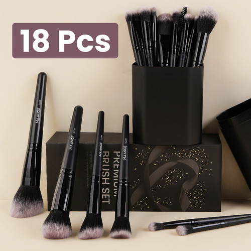 18 Set De Brochas Para Maquillaje Profesional +estuche +caja Color Negro