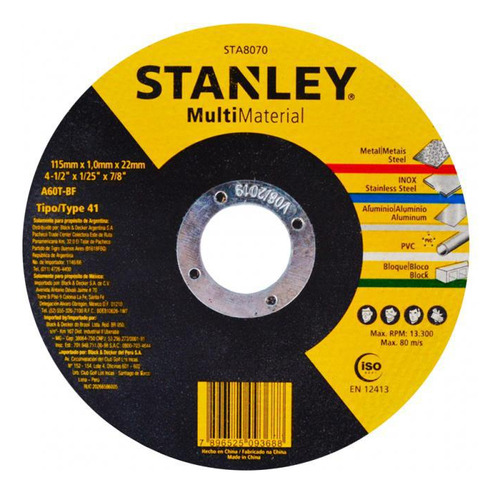 Disco Corte Multimaterial Stanley 4.1/2''x1/25x7/8'' Sta8070
