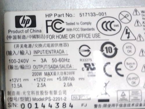 Fuente De Poder Hp Touchsmart 300 / 517133-001 Envío Gratis (Usado)