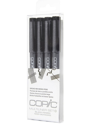 Copic Multiliner - Set 4 Tiralíneas Negro; Punta Ancha