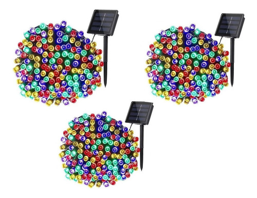 Imagen 1 de 5 de Pack 3 Luces Guirnalda Solar 100 Led Multicolor 10 Metros
