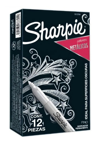 Caja 12x Marcadores Metálicos Permanentes Sharpie Punta Fina