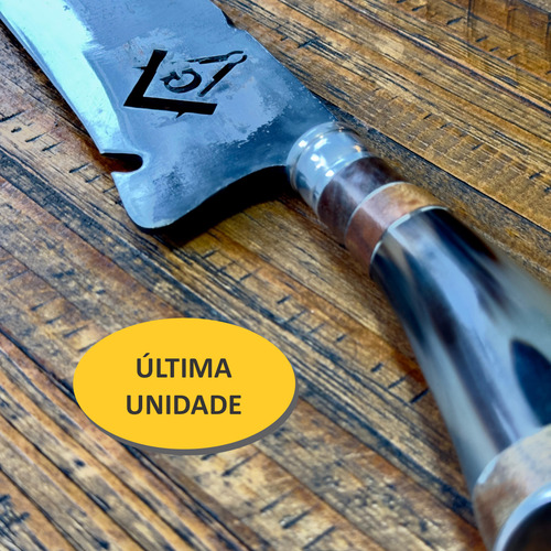 Faca Aço Carbono Maçonaria Luxo Bainha Esquadro E Compasso Marrom