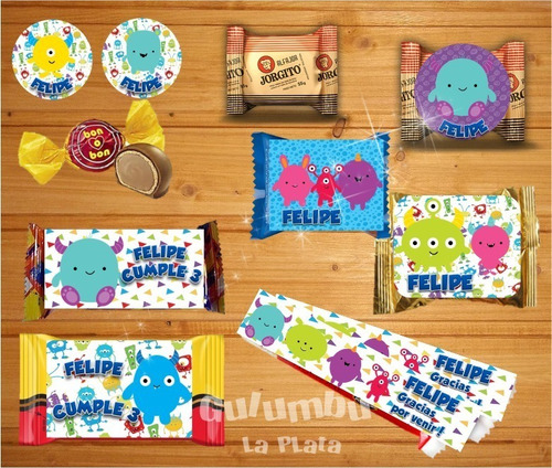 Kit Imprimible Monstruitos Monstruos Infantiles Candy Bar
