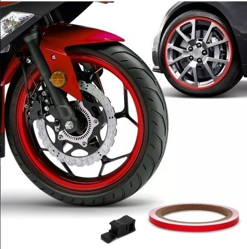 Friso Faixa Adesivo Refletivo Roda Moto Carro Vermelho 1001