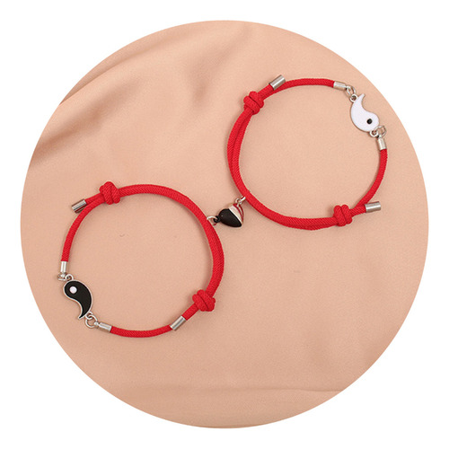 Pulsera Ying-yang Para Pareja De Cordón + Corazón Magnético