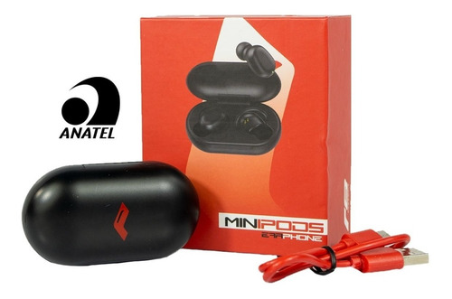 Fone De Ouvido Bluetooth Sem Fio In-ear Minipods Jr8 Preto Cor da luz Vermelho