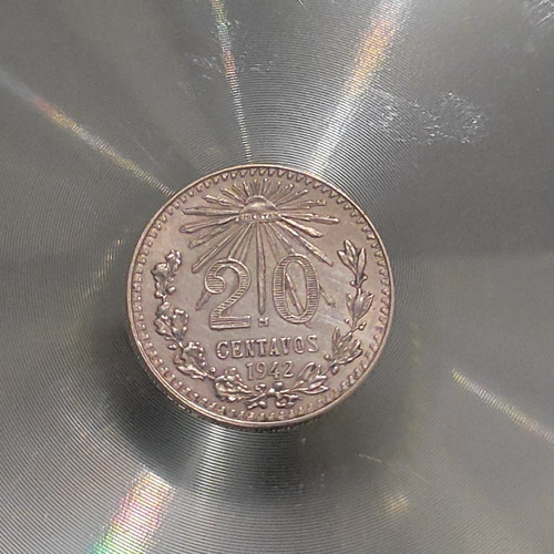 Moneda 20 Centavos Resplandor 1942 Plata