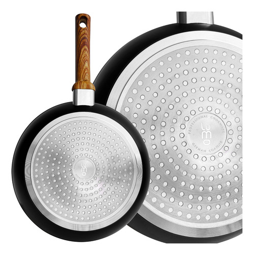 LUMO HOME Sarten Juego 3 Sartenes Antiadherente 20 24 28 Cm Marmol Negro, Granito Tecnologia Alemana 100% libre de PFOA, para estufa de inducción, gas o eléctrica, Set 3 piezas Mango Retractil hornos