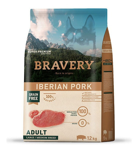 Bravery Perro Adulto Sabor Iberian Pork Grande/mediana 12 Kg