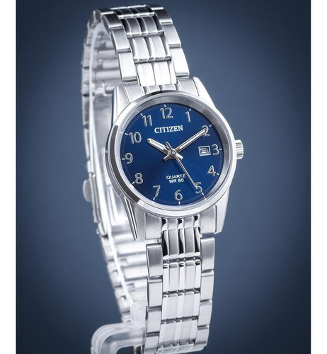 Reloj Citizen De Dama Eu6000-57l Plateado Dial Azul Original