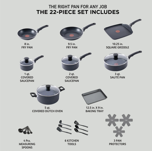 Juego De Utensilios T-fal De Cocina Antiadherentes De 22 Pz