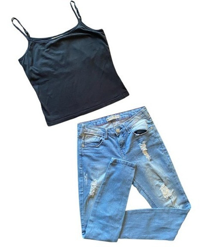 Combo Mujer Talle S/36 Jean Con Roturas + Remera Old Navy