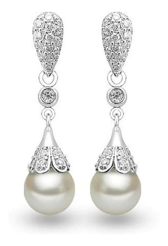 Aretes De Perlas Con Swarovski Plata 925 Novia Boda Regalo