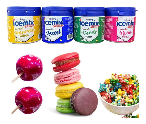 Kit Corante Em Pó Alimentício Hidrossolúvel Icemix 4 Unid