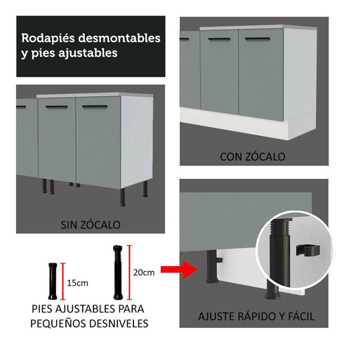 Gabinete Bajo Bufetera Madesa Agata 150cm Con Encimera Bg 01 Color Blanco/Gris