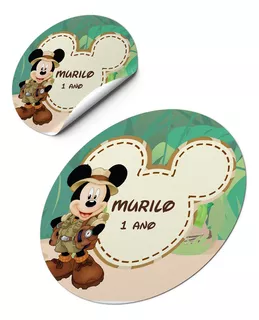 72 Adesivos Personalizados Tag Mickey Safari Festa Infantil