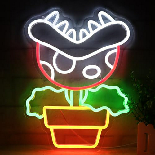 Led Piraña Flor Letrero De Neón Mario Juego Piraña Flor Deco