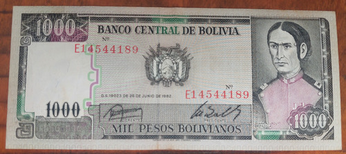 Cédula Antiga Da Bolívia 1000 Pesos Bolivianos Ano 1982 (Usado)
