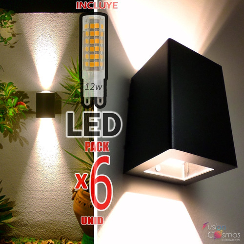 Imagen 1 de 10 de Aplique Exterior Moderno Luz Lampara Potente Led 12w Pack X6