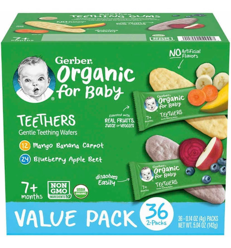 Gerber Teethers Organic Paquete Variado 36 Pack Importado