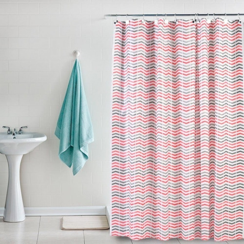 Imagen 2 de 7 de Cortina Para Baño 1.80 X 1.80 Mts Lineas 12 Ganchos Silmar