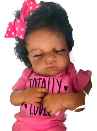 Bebê Reborn Isadora Afro Americana Cabelo Enraizado 50cm
