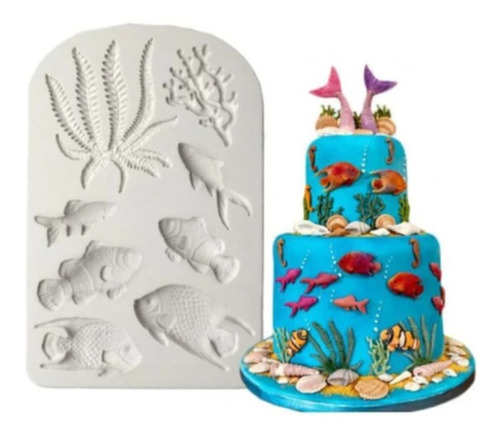 Molde Silicona Placa De 6 Peces Coral Algas Torta Fondant 