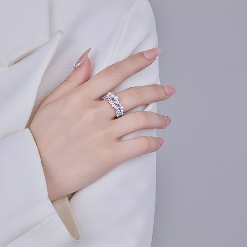 Elegante Anillo Ajustable Con Perlas De Circón De Diseño Fra