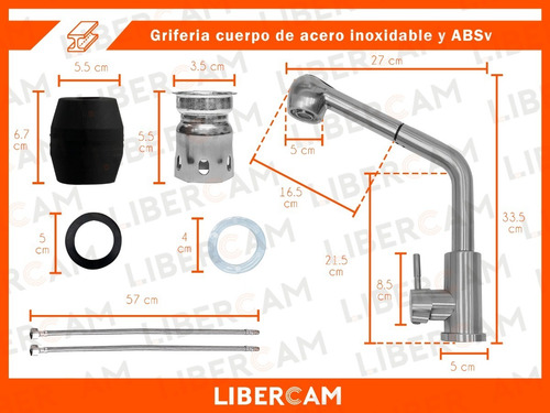 Imagen 4 de 10 de Griferia Canilla Cocina Cuello Extensible Monocomando Lluvia