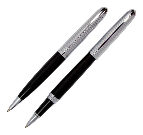 Juego Boligrafo Roller Sabonis 8070nbnr Metal /estuche 2 Pcs Exterior Negro Cromado
