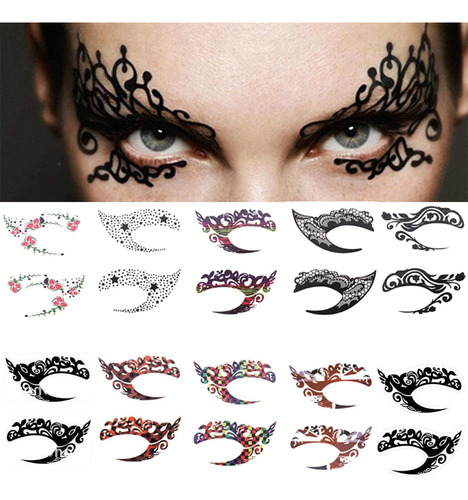 10 Hojas De Pegatinas De Tatuaje De Cara De Sombra De Ojos P