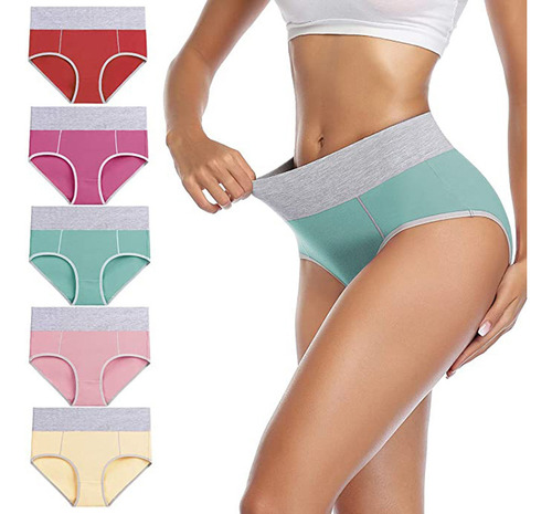 Calzoncillo Mujer Cintura Alta Braga Cómoda Algodón 5 Piezas