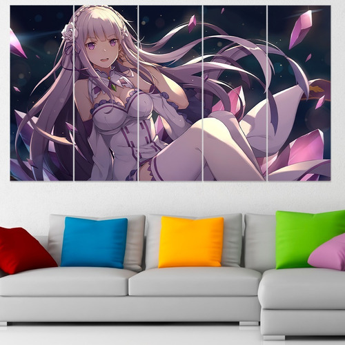 Cuadro Poliptico Emilia Re Zero Anime Art 120x70cm 