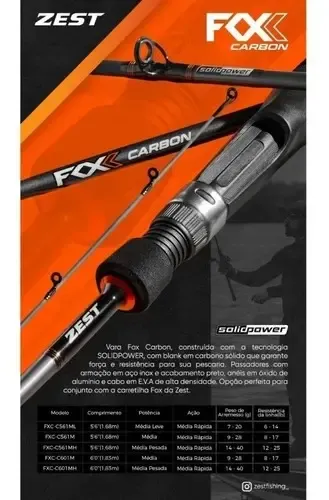 Vara P/ Carretilha Zest Fox Marine 601m 1,83m 8 - 17lbs | Frete grátis