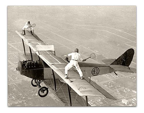 Playing Tennis On Biplane Wing - Vintage Plane Photogra...