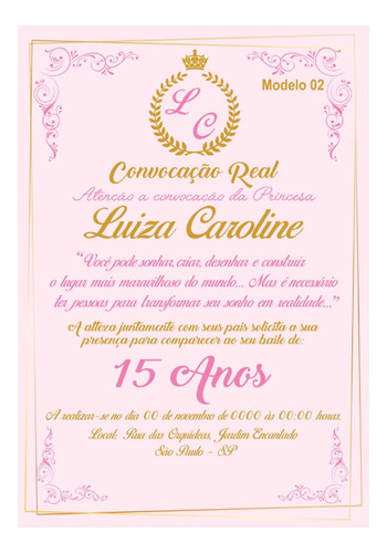 70 Convite Festa 15 Anos Realeza Menina + 210 Individuais!!!