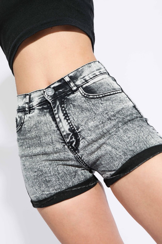 Short Elastizado Jean Dama Negro Nevado Tiro Super Alto